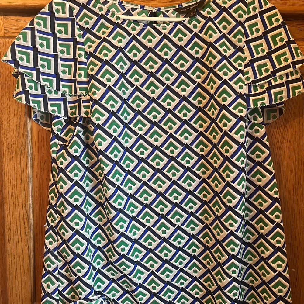 Banana Republic Blue and Green Diamond Blouse
